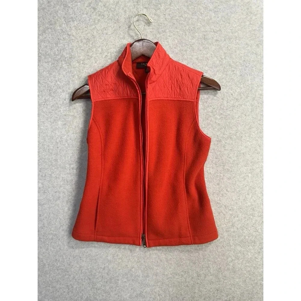 TALBOTS Fleece Vest‎ Jacket Full Zip Red Sleeveless Size P Fitted EUC